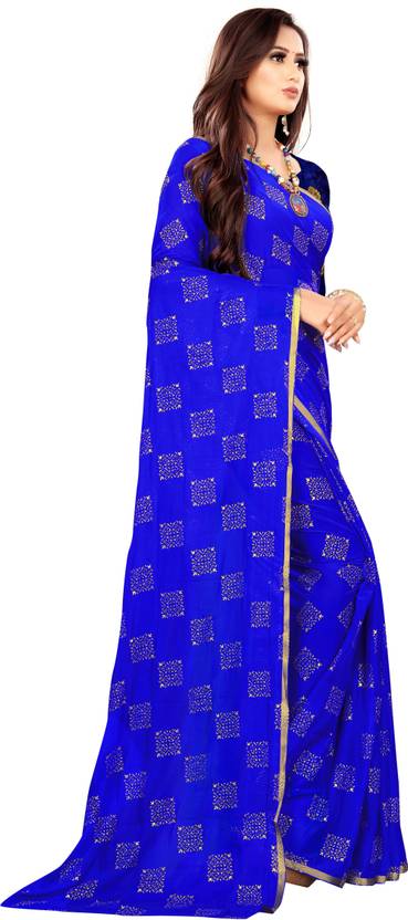 Printed Bollywood Chiffon Saree (Blue) | Delivery: 10 to 12 business days | Limited stocks available