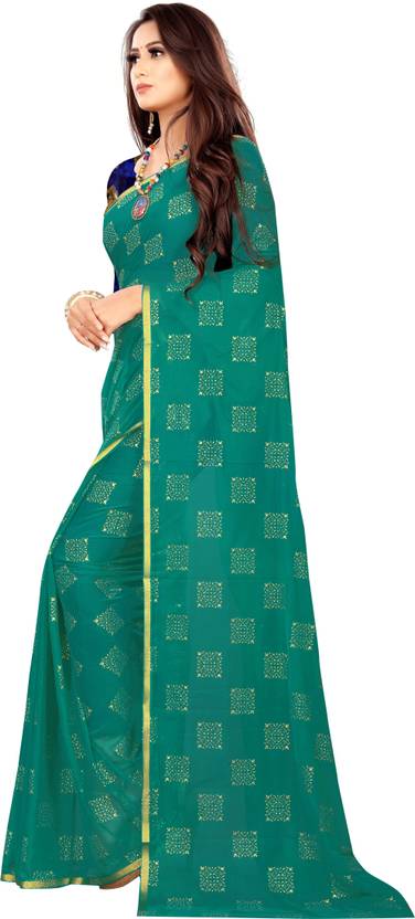 Printed Bollywood Chiffon Saree (Dark Green) | Delivery: 10 to 12 business days | Limited stocks available