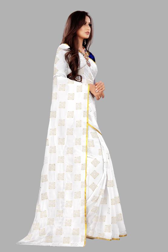 Printed Bollywood Chiffon Saree (White) | Delivery: 10 to 12 business days | Limited stocks available