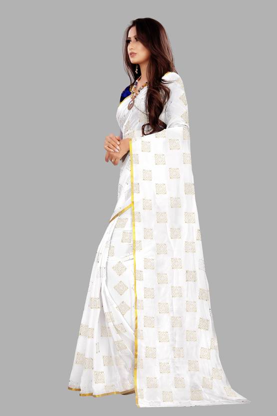 Printed Bollywood Chiffon Saree (White) | Delivery: 10 to 12 business days | Limited stocks available