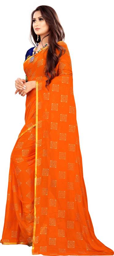 Printed Bollywood Chiffon Saree (Orange) | Delivery: 10 to 12 business days | Limited stocks available