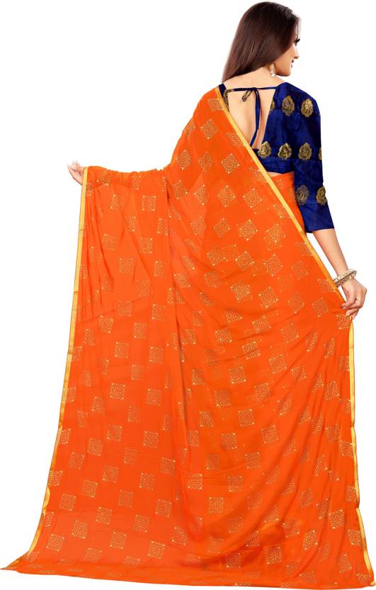 Printed Bollywood Chiffon Saree (Orange) | Delivery: 10 to 12 business days | Limited stocks available