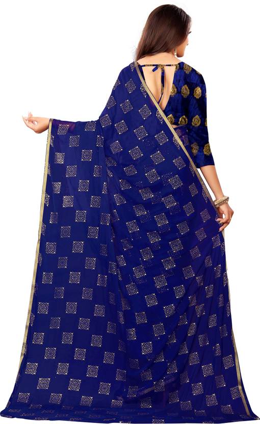 Printed Bollywood Chiffon Saree (Dark Blue) | Delivery: 10 to 12 business days | Limited stocks available