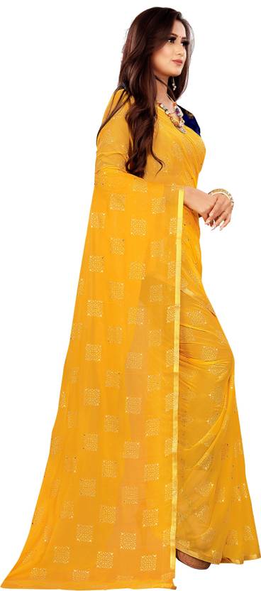 Printed Bollywood Chiffon Saree (Yellow) | Delivery: 10 to 12 business days | Limited stocks available