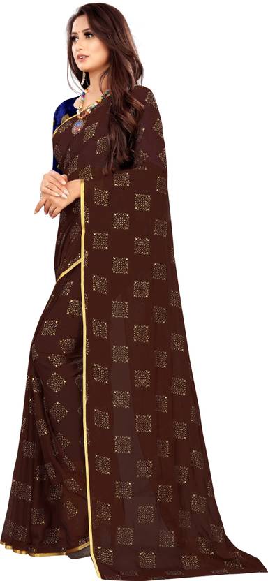 Printed Bollywood Chiffon Saree (Brown) | Delivery: 10 to 12 business days | Limited stocks available