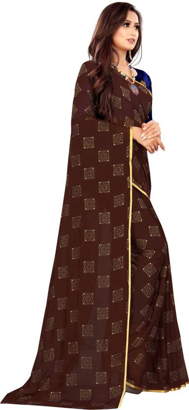 Printed Bollywood Chiffon Saree (Brown) | Delivery: 10 to 12 business days | Limited stocks available