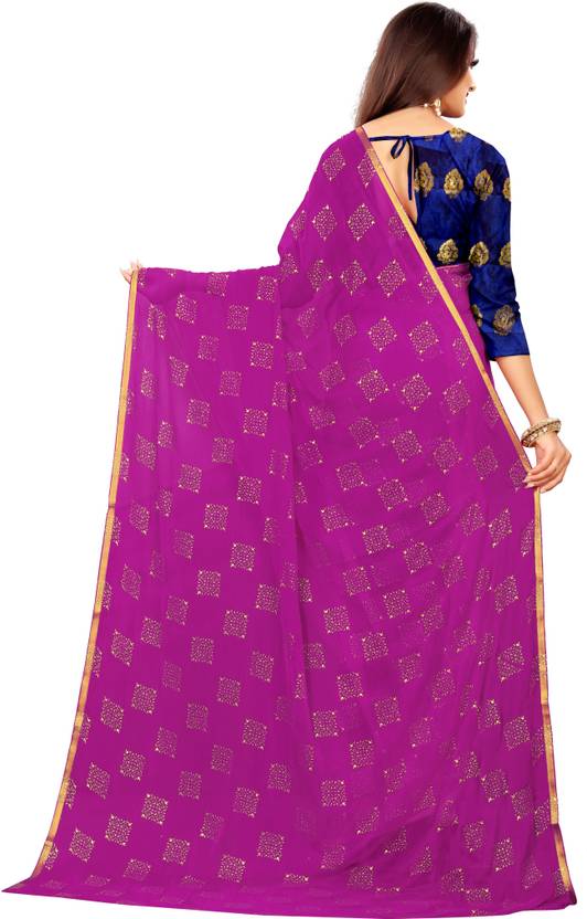 Printed Bollywood Chiffon Saree (Purple) | Delivery: 10 to 12 business days | Limited stocks available