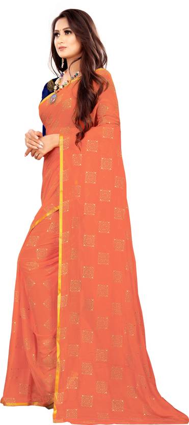 Printed Bollywood Chiffon Saree (Peach) | Delivery: 10 to 12 business days | Limited stocks available