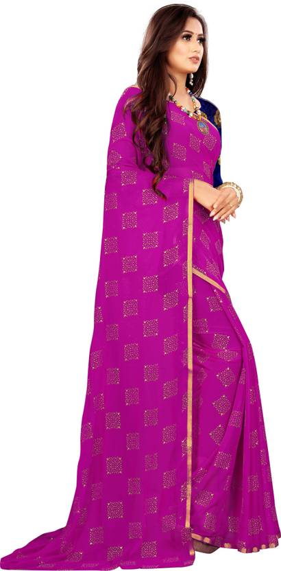 Printed Bollywood Chiffon Saree (Purple) | Delivery: 10 to 12 business days | Limited stocks available
