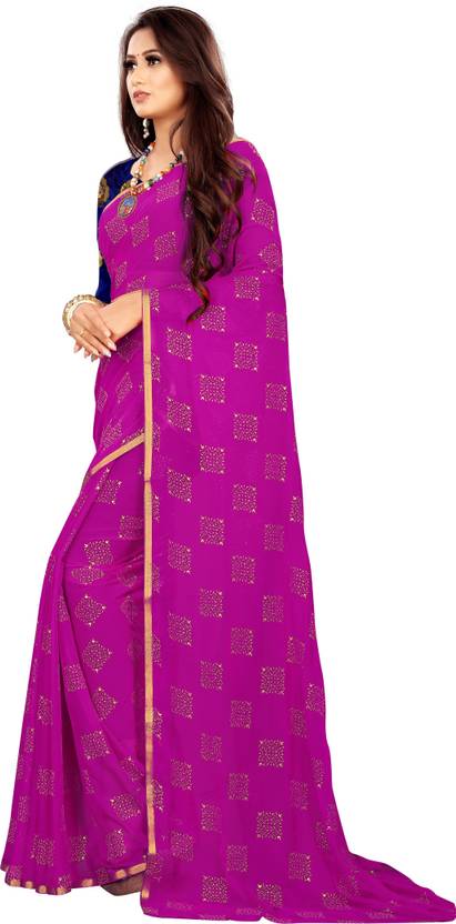 Printed Bollywood Chiffon Saree (Purple) | Delivery: 10 to 12 business days | Limited stocks available