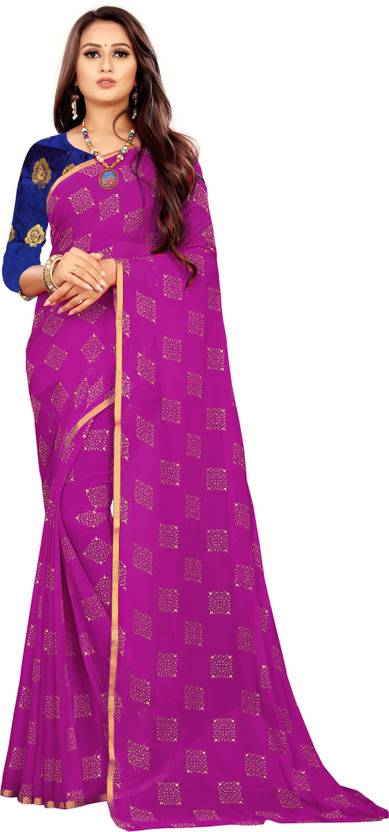 Printed Bollywood Chiffon Saree (Purple) | Delivery: 10 to 12 business days | Limited stocks available