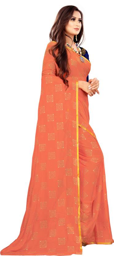 Printed Bollywood Chiffon Saree (Peach) | Delivery: 10 to 12 business days | Limited stocks available