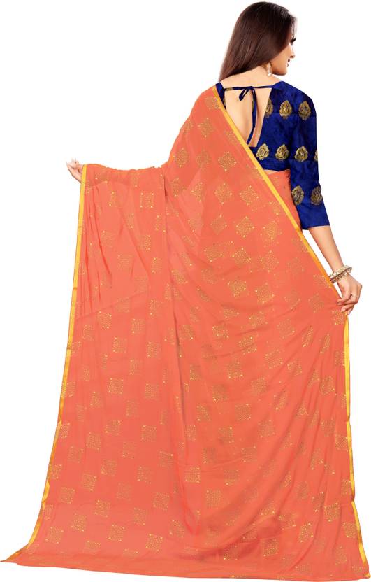 Printed Bollywood Chiffon Saree (Peach) | Delivery: 10 to 12 business days | Limited stocks available