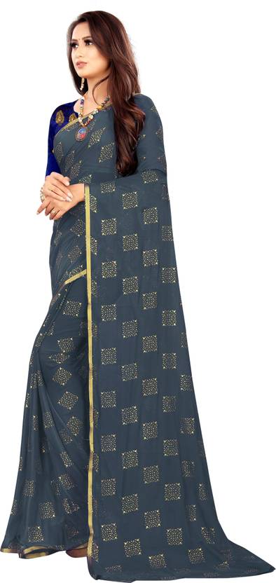 Printed Bollywood Chiffon Saree (Grey) | Delivery: 10 to 12 business days | Limited stocks available