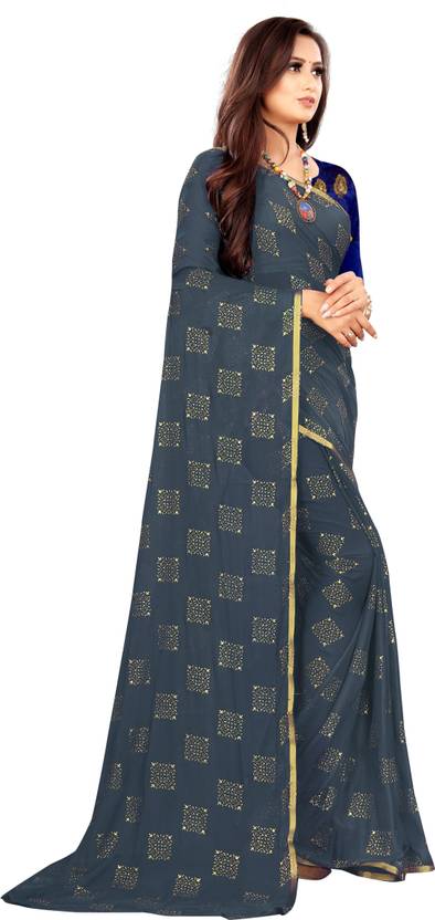 Printed Bollywood Chiffon Saree (Grey) | Delivery: 10 to 12 business days | Limited stocks available