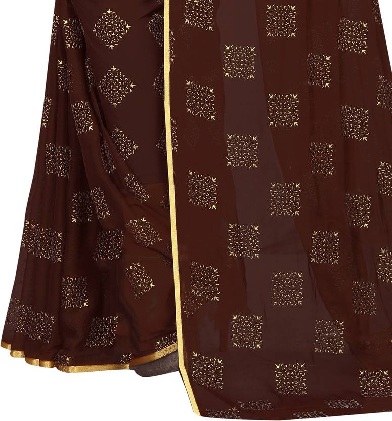 Printed Bollywood Chiffon Saree (Brown) | Delivery: 10 to 12 business days | Limited stocks available