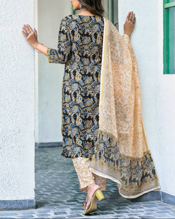 Women Viscose Rayon Kurta Pant Dupatta Set-KYAMSTORE