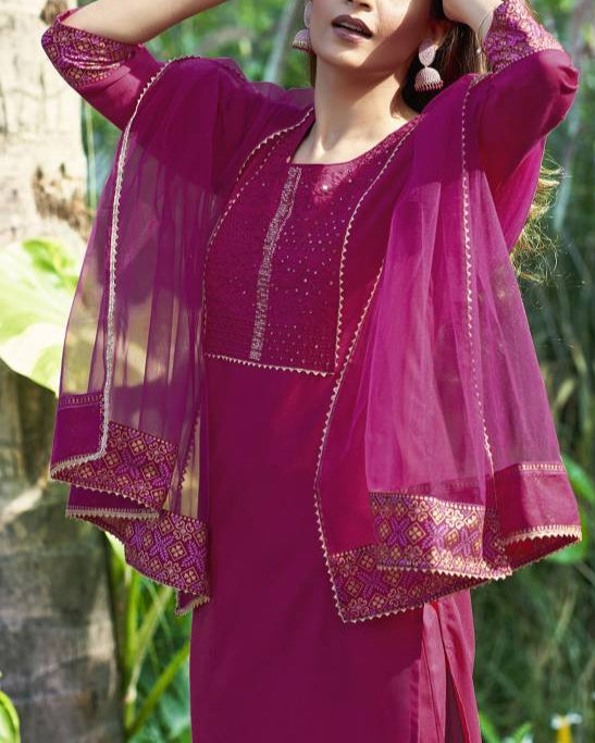 Women Cotton Blend Kurta Pant Dupatta Set-KYAMSTORE