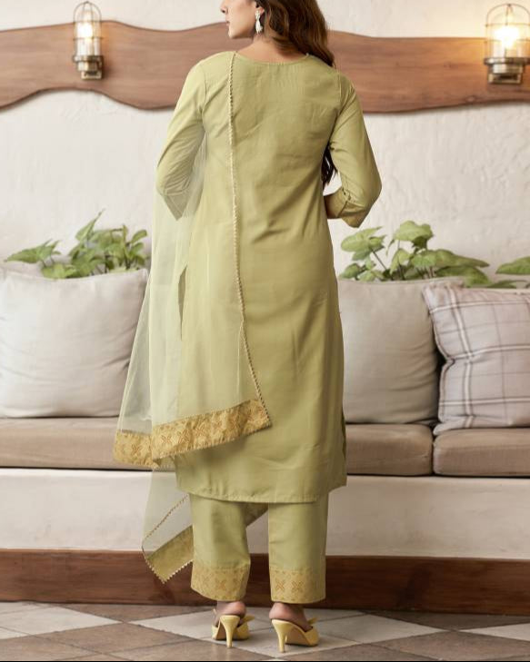 Women Cotton Blend Kurta Pant Dupatta Set-KYAMSTORE