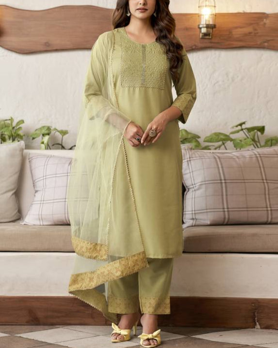 Women Cotton Blend Kurta Pant Dupatta Set-KYAMSTORE