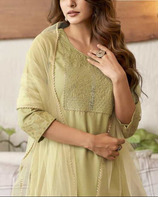 Women Cotton Blend Kurta Pant Dupatta Set-KYAMSTORE