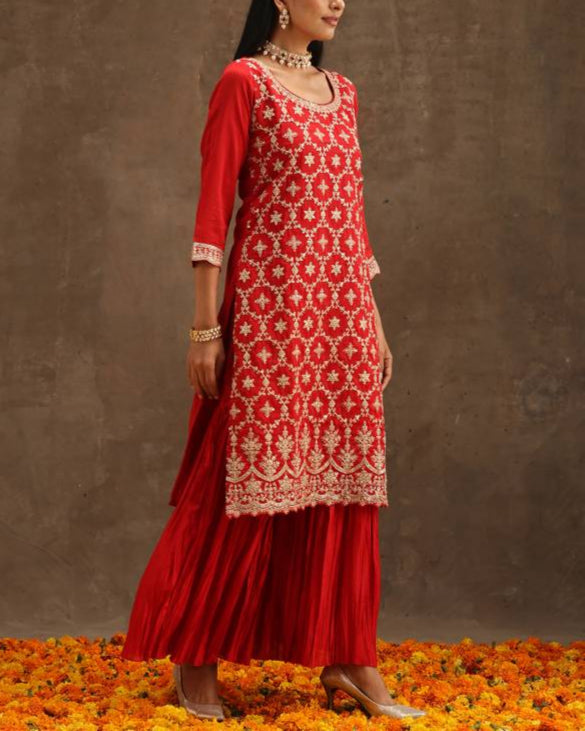 Women Silk Blend Kurta Sharara Set-KYAMSTORE