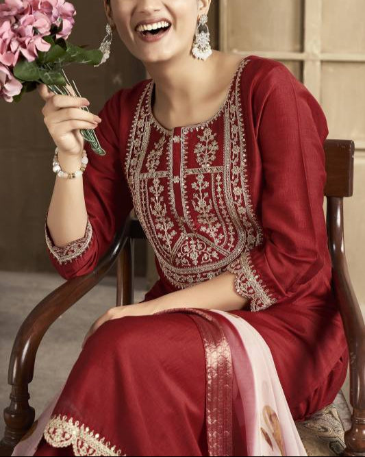 Women Silk Blend Kurta Pant Dupatta Set-KYAMSTORE