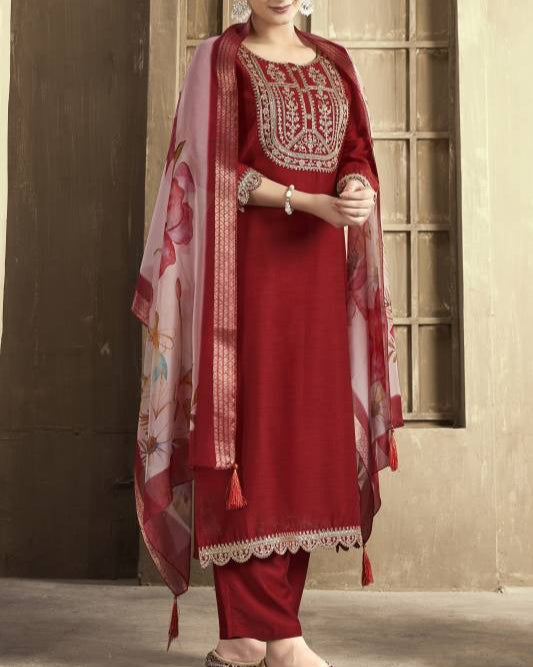 Women Silk Blend Kurta Pant Dupatta Set-KYAMSTORE