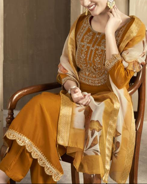 Women Silk Blend Kurta Pant Dupatta Set-KYAMSTORE