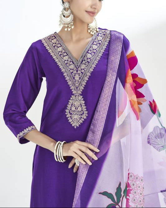 Women Silk Blend Kurta Pant Dupatta Set-KYAMSTORE
