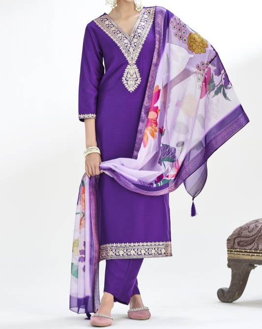 Women Silk Blend Kurta Pant Dupatta Set-KYAMSTORE