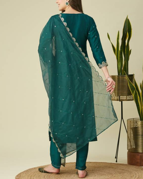Women Muslin Kurta Pant Dupatta Set-KYAMSTORE