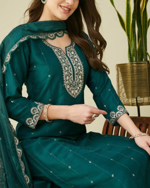 Women Muslin Kurta Pant Dupatta Set-KYAMSTORE