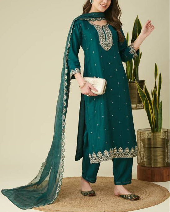 Women Muslin Kurta Pant Dupatta Set-KYAMSTORE