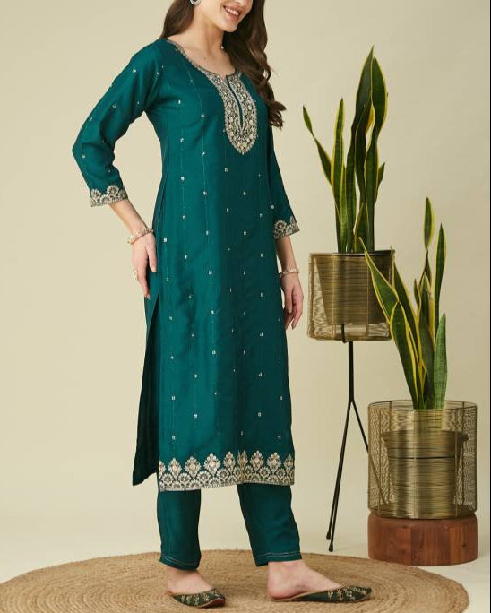 Women Muslin Kurta Pant Dupatta Set-KYAMSTORE