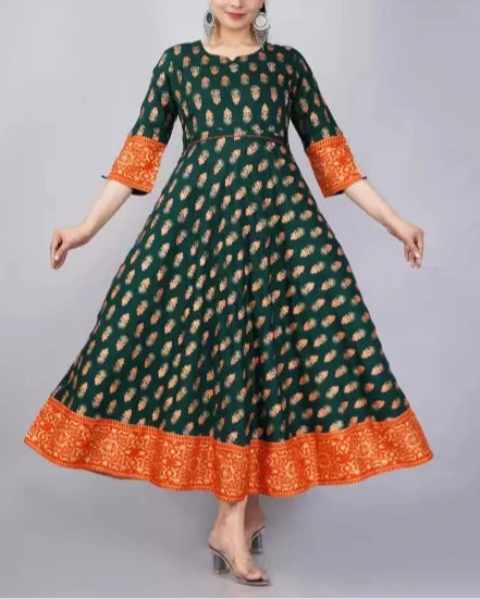 Printed Cotton Rayon Stitched Gown (Color Variants)-KYAMSTORE