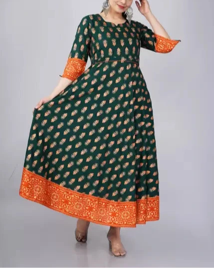 Printed Cotton Rayon Stitched Gown (Color Variants)-KYAMSTORE