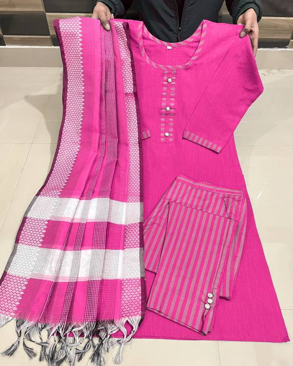 Women Pure Cotton Kurta Pant Dupatta Set-KYAMSTORE