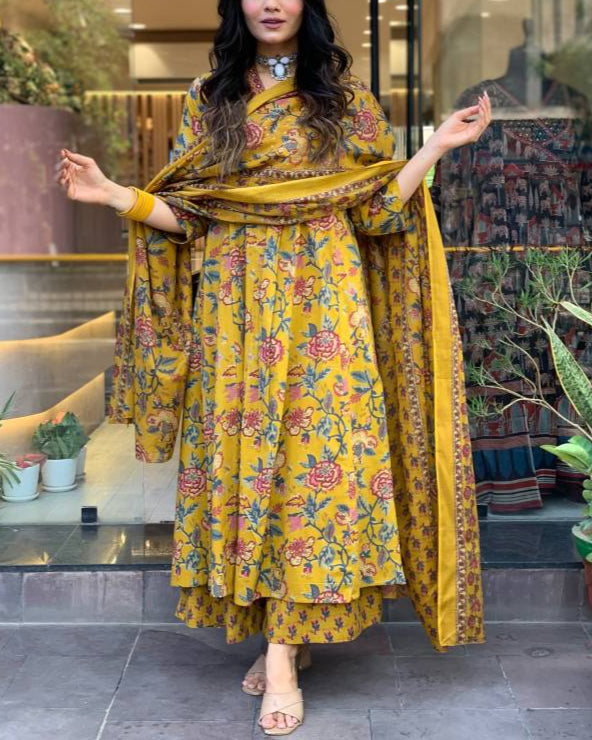 Women Cotton Rayon Kurta Palazzo Dupatta Set-KYAMSTORE