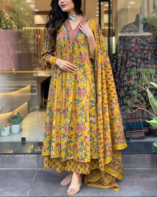 Women Cotton Rayon Kurta Palazzo Dupatta Set-KYAMSTORE