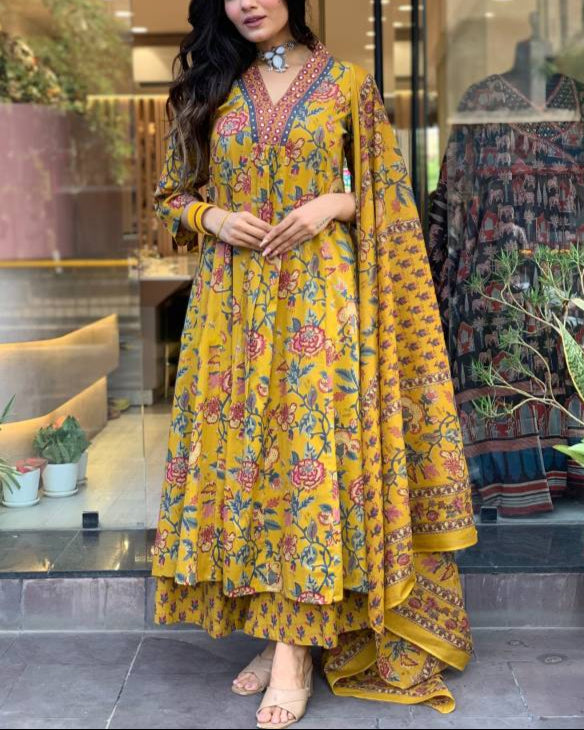 Women Cotton Rayon Kurta Palazzo Dupatta Set-KYAMSTORE