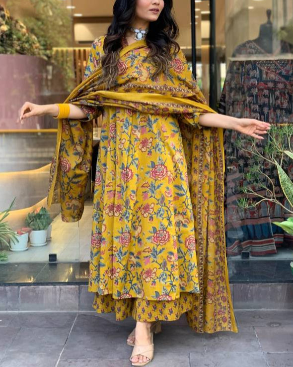 Women Cotton Rayon Kurta Palazzo Dupatta Set-KYAMSTORE