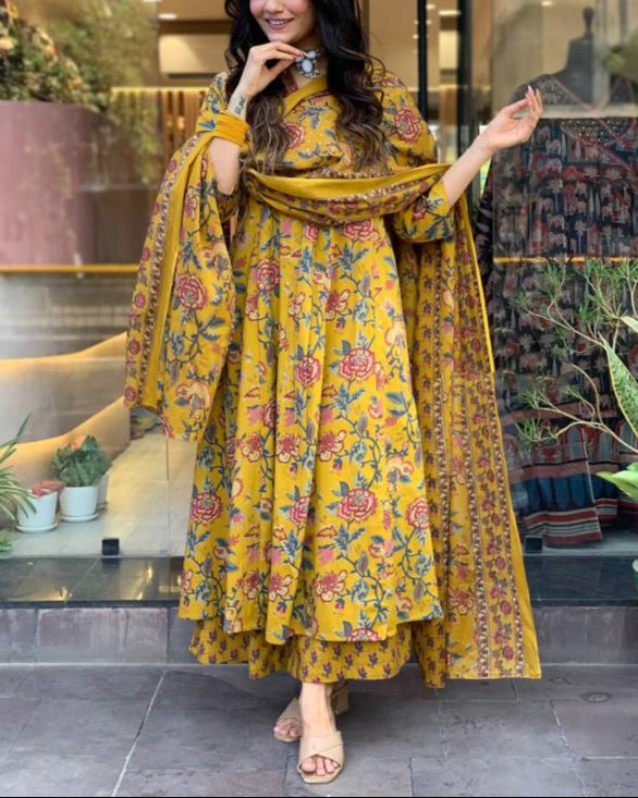 Women Cotton Rayon Kurta Palazzo Dupatta Set-KYAMSTORE