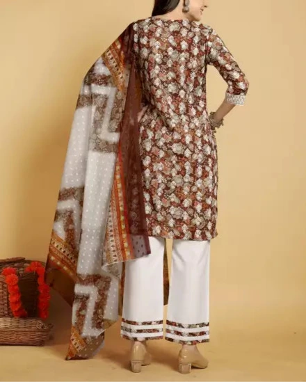 Floral Print Kurta, Palazzo & Dupatta Set-KYAMSTORE