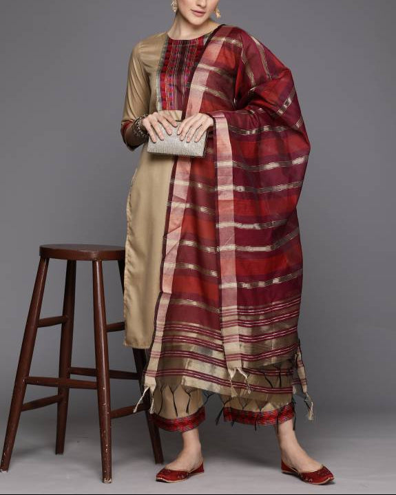 Women Cotton Blend Kurta Palazzo Dupatta Set-KYAMSTORE