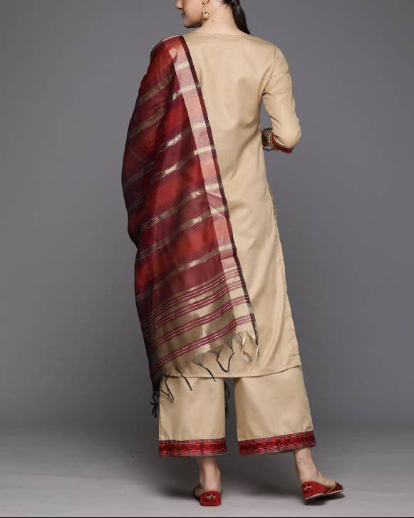Women Cotton Blend Kurta Palazzo Dupatta Set-KYAMSTORE