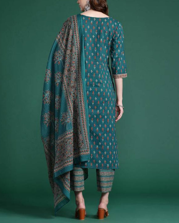 Women Pure Cotton Kurta Pant Dupatta Set-KYAMSTORE