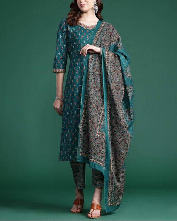 Women Pure Cotton Kurta Pant Dupatta Set-KYAMSTORE