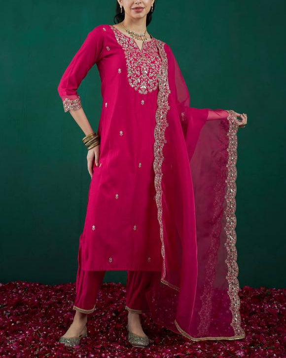 Women Viscose Rayon Kurta Pant Dupatta Set-KYAMSTORE