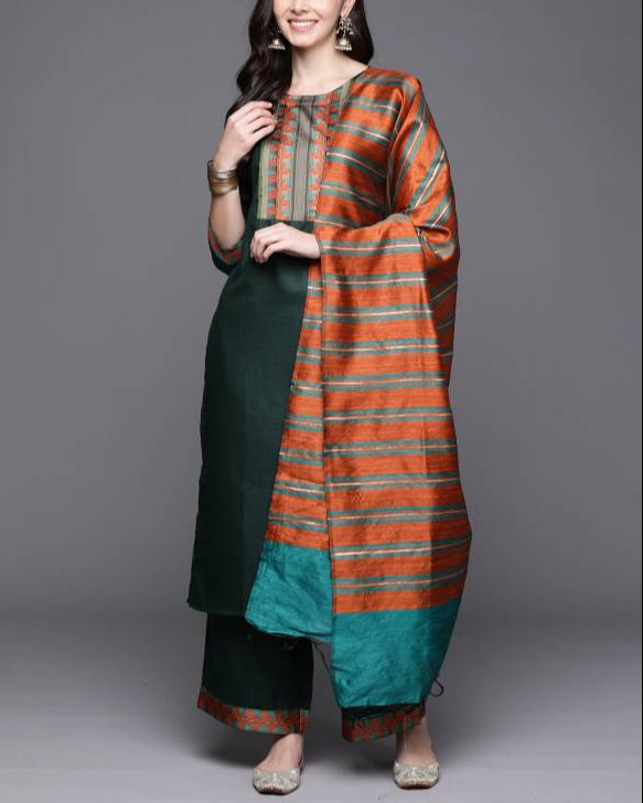 Women Cotton Blend Kurta Palazzo Dupatta Set-KYAMSTORE